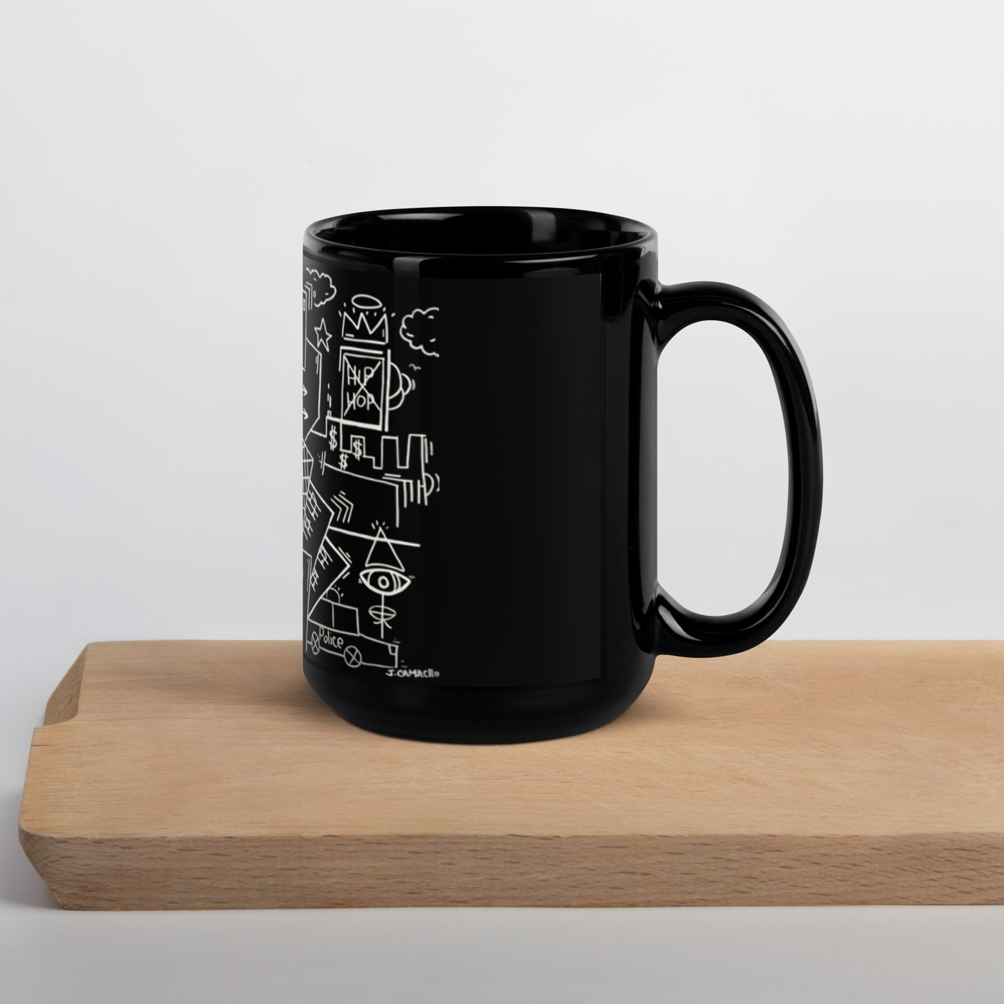 "Life and Fame" Black Glossy Mug